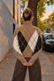 Women's Diamond Patterned High Collar Zippered Knitwear Cardigan - 5