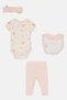 Toddlers Girl 4 Pcs Allover Print Bodysuit And Pants With Bib And Headband Set, Multicolor - 3