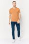 Men Crew Neck Short Sleeves Yarn Dye T-Shirt, Tan - 2