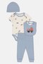 Toddlers Boy 4 Pcs Allover Print Bodysuit And Pants With Bib And Hat Set, Multicolor - 4