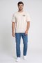 Men Crew Neck Short Sleeve Brand Logo T-Shirt, Cream - 2