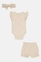 Toddlers Girl 3 Pieces Floral Pattern Bodysuit, Shorts And Headband Set, Multicolor - 3