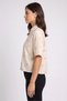 Women Pointed Collar Embroidered Short Sleeve Shirt, Beige - 3