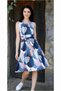 Bicycle-Style Dress with Sleeves, Midi Length, Belted Collar, Long · Color: Multicolor · Size: 2XL BX
