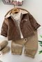 Boys' 3-Piece Set with Quilted Jacket, Printed T-Shirt and Trousers - Brown
