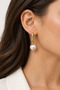 Gold Color Rectangular Ring Pearl Detailed Steel Women's Earrings - 2