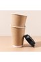 40 Pcs 14 oz Double Wall Kraft Paperboard Hot Beverage Cup with Black Lid - 6