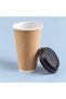 40 Pcs 14 oz Double Wall Kraft Paperboard Hot Beverage Cup with Black Lid - 4