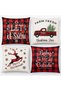 Christmas Pillow Covers 18x18 Set of 4 Red Green Xmas Decorative Throw Pillows Christmas Tree Deer Santa Pillow Cases Home Outdoor Sofa Couch Cushion Covers for Christmas Decorations