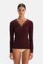 Modal Cashmere Lace Detailed V-Neck Long Sleeve Top