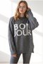 Women's Anthracite Embroidered Bonjour Oversize Knitwear Sweater Kzk-19001193 - 3