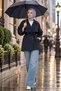 Double-Breasted Collar Short Trench Coat Navy Blue Hm2977