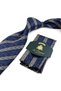 Navy Blue Beige Herringbone Pattern Classic Tie with Handkerchief Kk14156 - 4