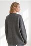 Women's Anthracite Embroidered Bonjour Oversize Knitwear Sweater Kzk-19001193 - 2