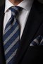Navy Blue Beige Herringbone Pattern Classic Tie with Handkerchief Kk14156