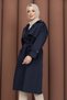 Belted Double-Breasted Collar Trench Coat Navy Blue Hm2975 - 4