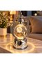 3D Led Lighted 360 °   Rotating Space-Themed Silver Decorative Lantern with Glass Globe - Kandil Night Light