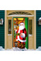 Christmas Santa Door Cover Banner, Santa Claus Open Door with Puppy Backdrop, Xmas Front Door Hanging Decor for Home, Party, Holiday Decoration - 7
