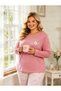 Plus Size Pink Color Bow Pattern Stylish Comfortable Fabric Women's Pajama Set (2Xl-3Xl-4Xl Sizes) - 3