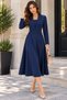 Timeless Elegance - Women's Long Sleeve Buttoned Midi Crepe Dress with Flared Skirt Detail