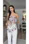 Adjustable Strap Shawl Patterned Blouse