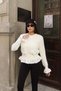 Lace-Up Elastic Knitwear Cardigan White - 4