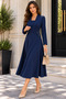 Timeless Elegance - Women's Long Sleeve Buttoned Midi Crepe Dress with Flared Skirt Detail - 4