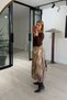 Belted Asymmetrical Cut Glittery Camel Patterned Chiffon Skirt - 3