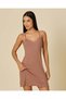 Women Brown Lace-Trim Ribbed Chemise