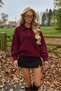 Women's Burgundy Polo Collar Button Detailed Oversize Knitwear Sweater Rb016 - 2