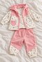 Baby Girl Floral Patterned Hooded Long Sleeve Vest 3-Piece Set