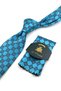 Turquoise Motif Patterned Classic Tie with Handkerchief Kk14096 - 2