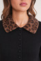 6979 Women's Leopard Fur Collar Buttoned Vintage Knitwear Cardigan Black - 2