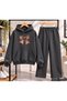 Women's Ribbon Printed Hooded Oversized Tracksuit Set - Relaxed Fit Two-Piece Set with Kangaroo Pockets