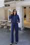 Gabardine Fabric Zippered Collar-Trimmed Jacket Navy Blue - 5