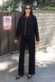 Gabardine Fabric Zippered Collar-Trimmed Jacket Black - 5