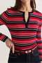 Women's Red-Navy Striped Button-Detailed V-Neck Fitted Knit Blouse 2739 60286637 - 5