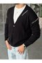 Contrast Stitching Detailed Oversize V-Neck Knitwear Cardigan t Black