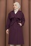 Belted Double-Breasted Collared Trench Coat in Plum Hm2975 - 6