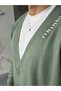 Contrast Stitching Detailed Oversize V-Neck Knitwear Cardigan t Green - 4