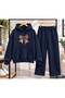 Women's Ribbon Printed Hooded Oversized Tracksuit Set - Relaxed Fit Two-Piece Set with Kangaroo Pockets