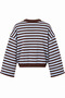 7087 Women's Striped Crew Neck Wide Sleeve Crop Knit Sweater Brown - Baby Blue - 3