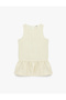 Crew Neck Textured Gathered Sleeveless Tweed Dress