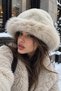 Snow Leopard Women's Plush Fur Russian Hat Beret |   Leopard Patterned Winter Hat