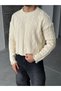 Crop Cut Knitted Patterned Knitwear Cream