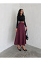 Women's Suede Burgundy Color Flared Skirt - 5