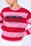 Women's Red Crew Neck New York Letter Printed Striped Sweatshirt - 3