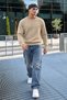 Men's Long Sleeve Casual Cream Sweater - 5