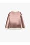 Cat Embroidered Shaded Crew Neck Long Sleeve Oversized Striped Sweatshirt - 2