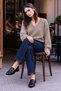 Women's V-Neck Long Sleeve Casual Beige Sweater - 5